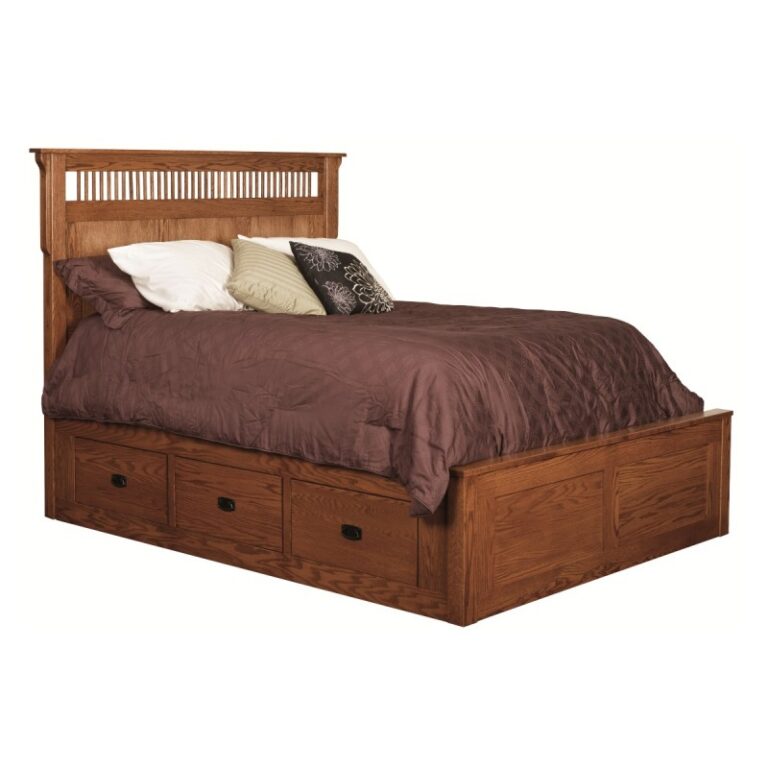 Mission Bed with Six Drawers
