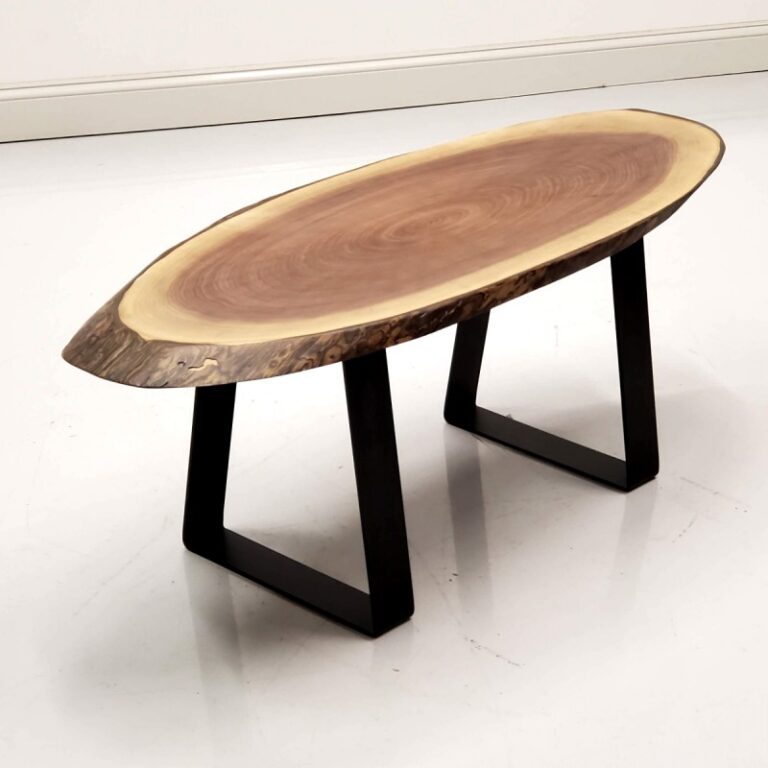 Walnut Live Edge Oval Coffee Table w/ Iron Legs