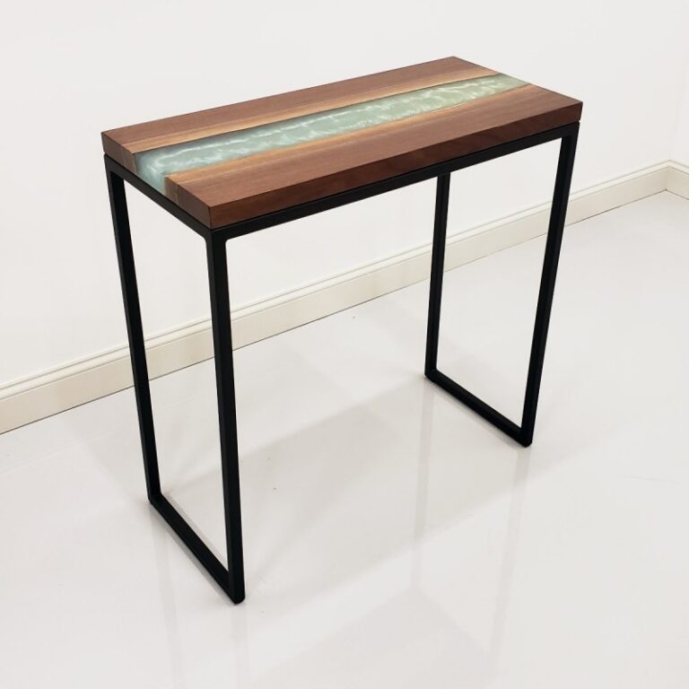 34.7" x 36" Walnut & Epoxy River Hall Table