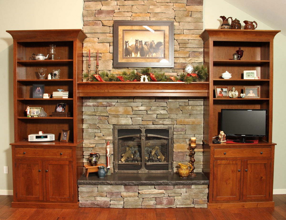 Custom Cherry Fireplace Wall Unit Image