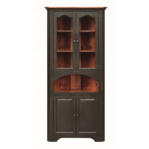 Pine Large Colonial Corner Two Glass Door Cupboard