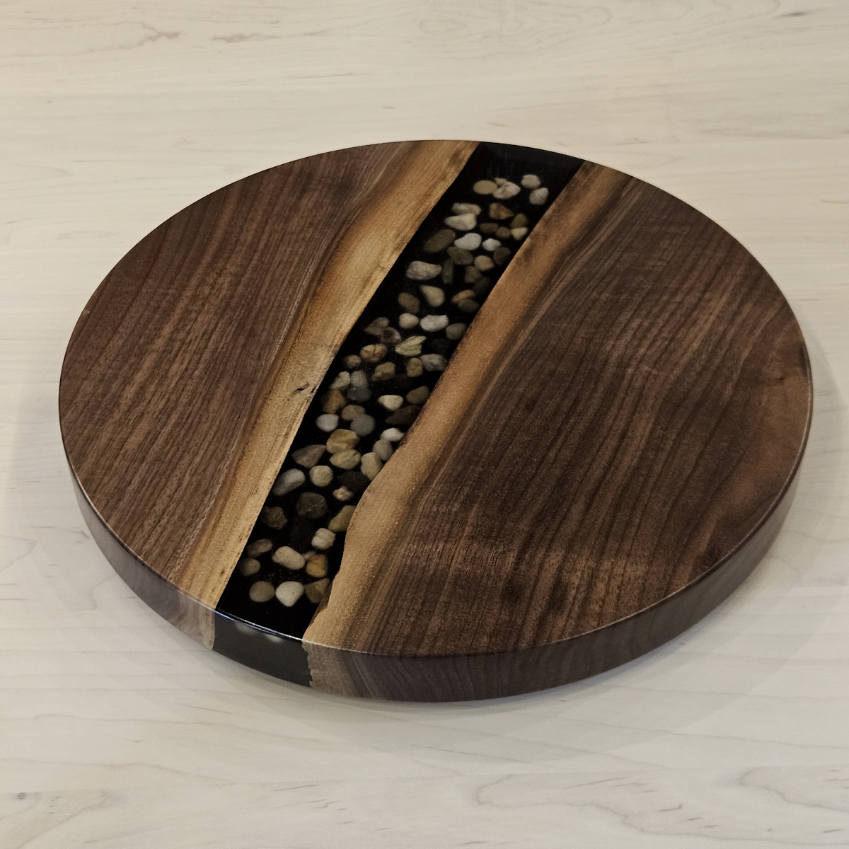 Walnut & Pebbles Epoxy Lazy Susan Image